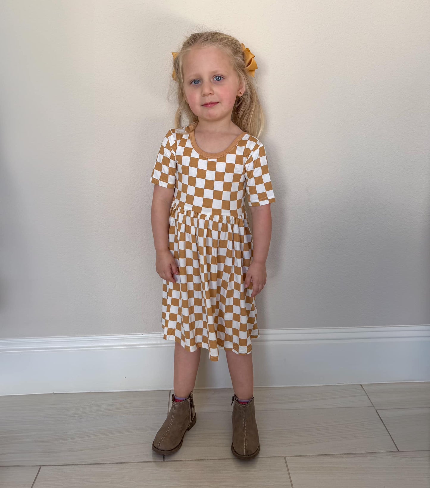 Brown-Check Dress | Bamboo Jersey