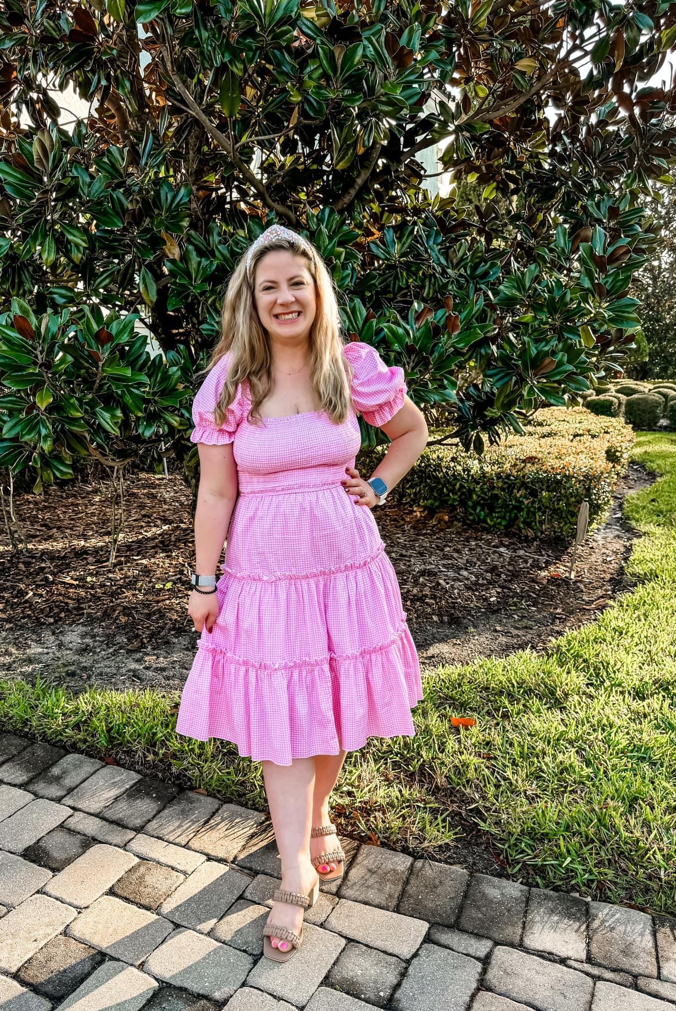 Women's Pink Gingham Smock Dress
