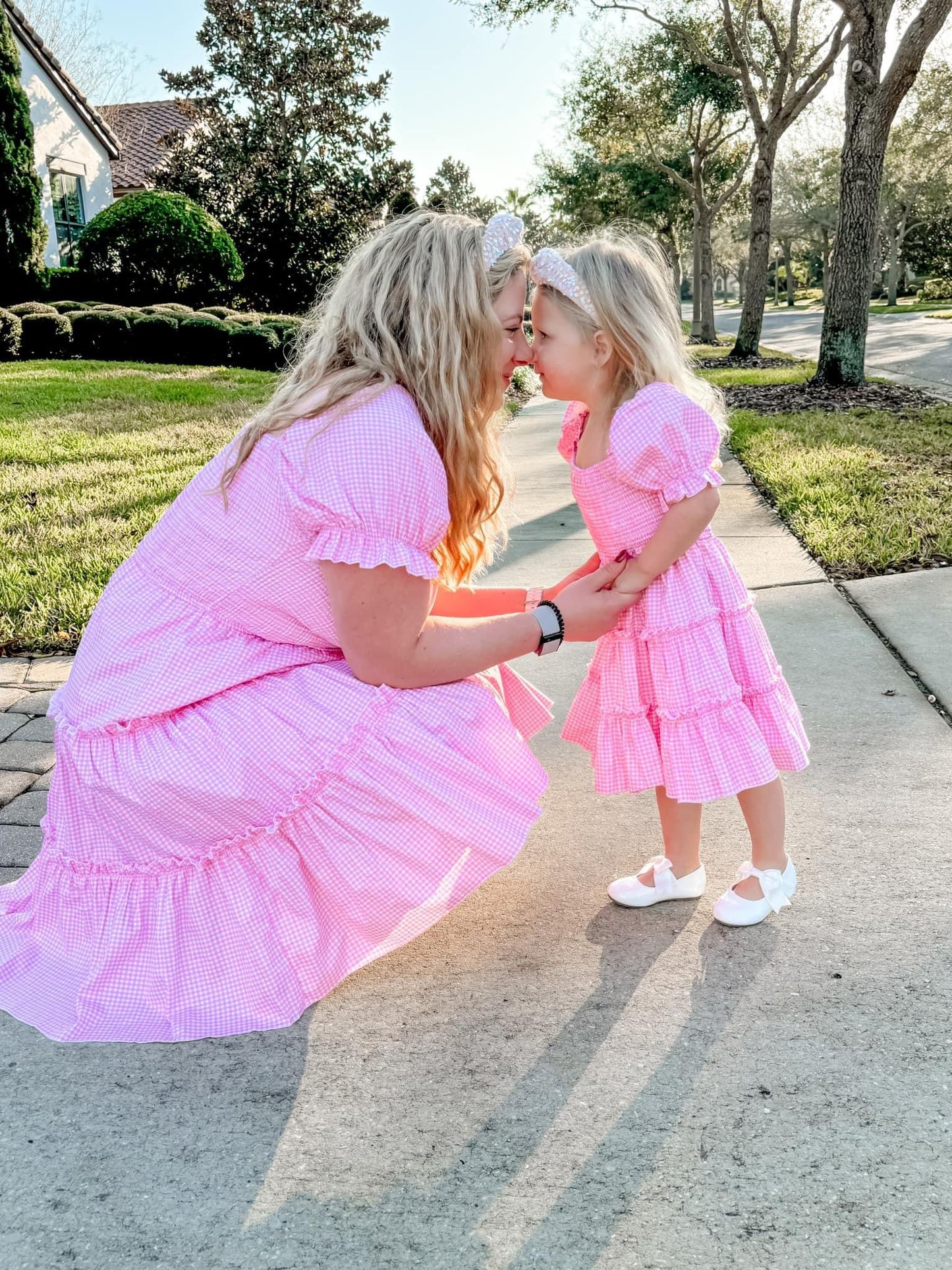Girls Pink Gingham Smock Dress