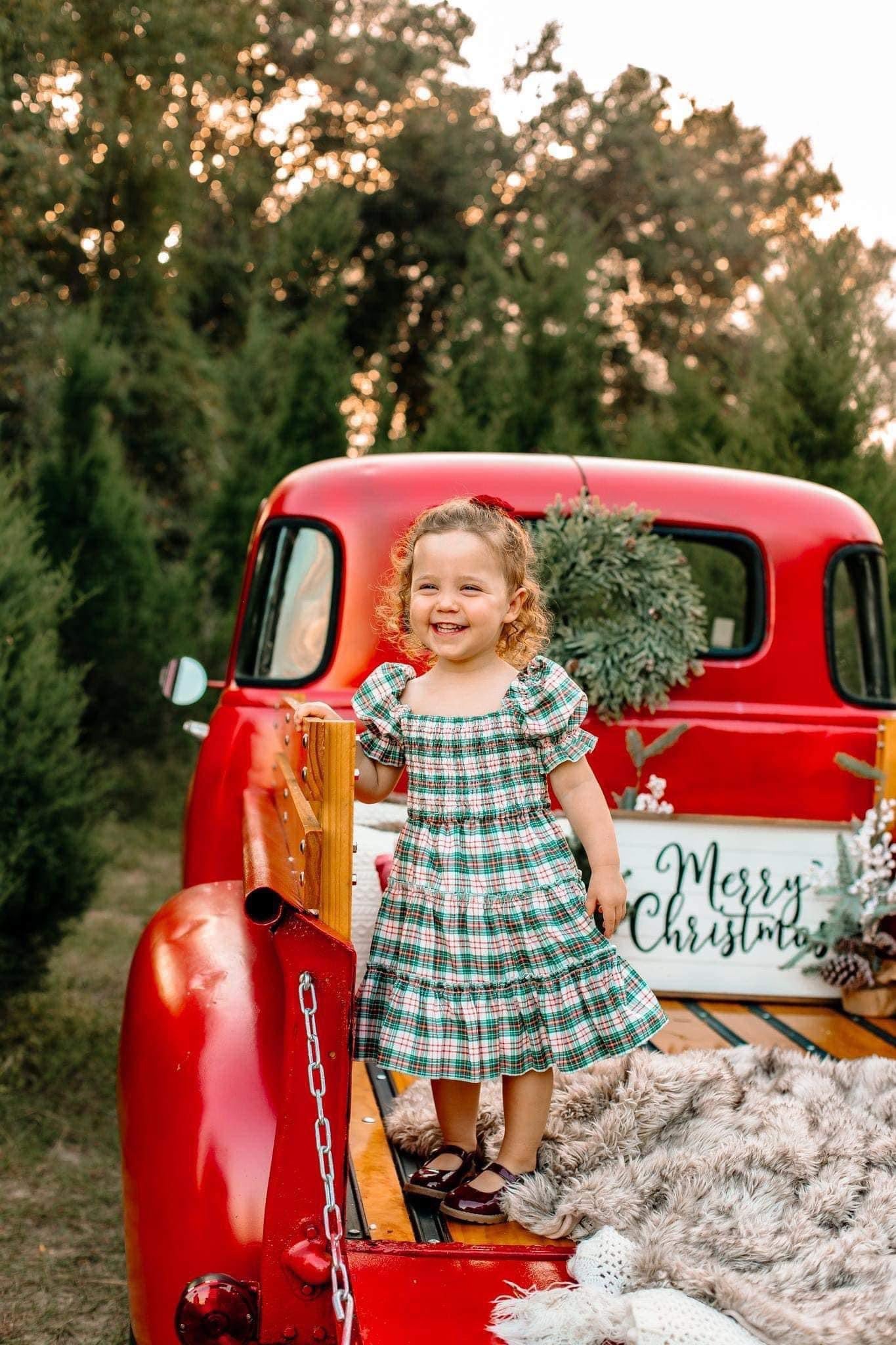 Girls Red + Green Smock Dress
