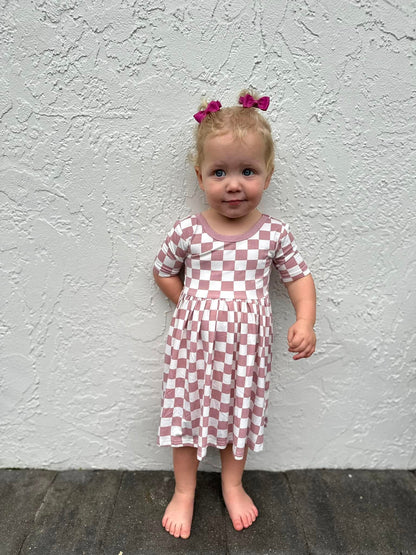 Mauve-Check Dress | Bamboo Jersey
