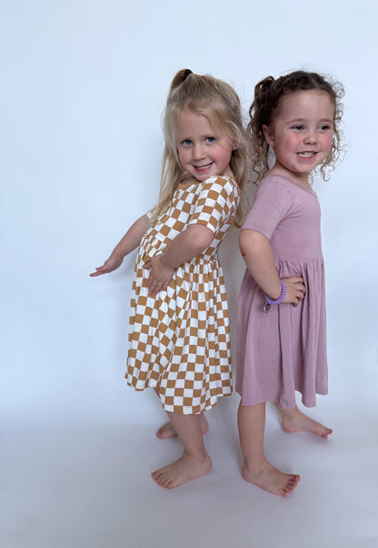 Brown-Check Dress | Bamboo Jersey
