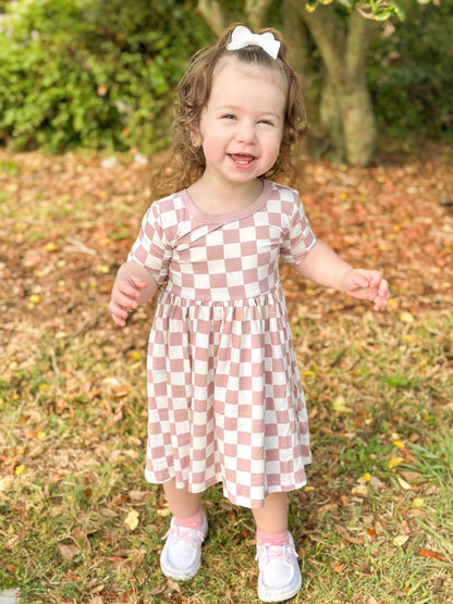 Mauve-Check Dress | Bamboo Jersey