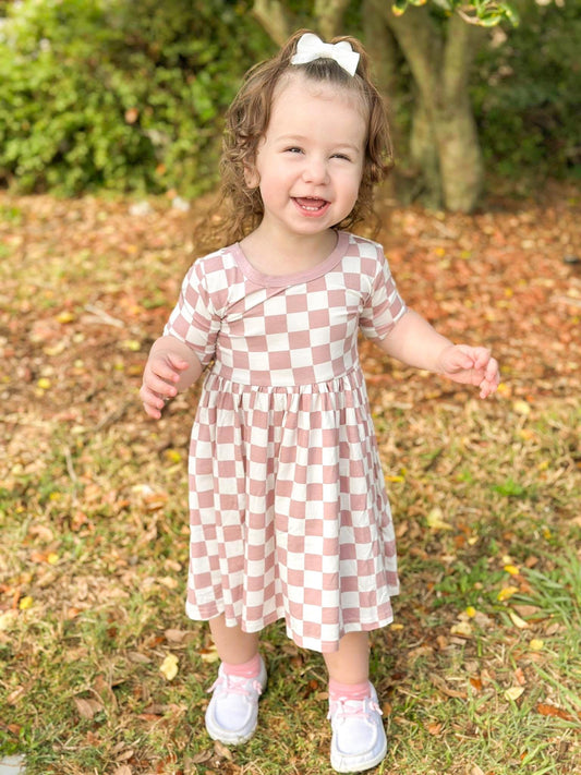 Mauve-Check Dress | Bamboo Jersey