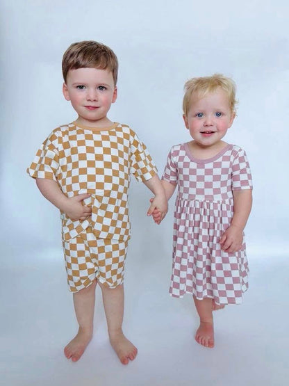 Mauve-Check Dress | Bamboo Jersey