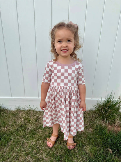 Mauve-Check Dress | Bamboo Jersey