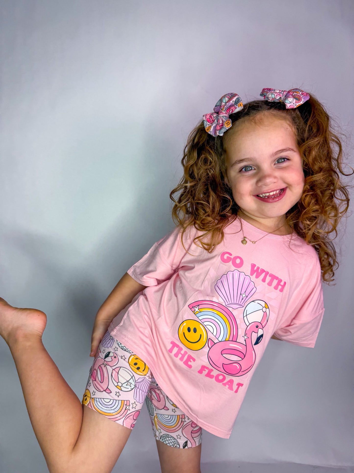 Pink Go With The Float Tee + Biker Set