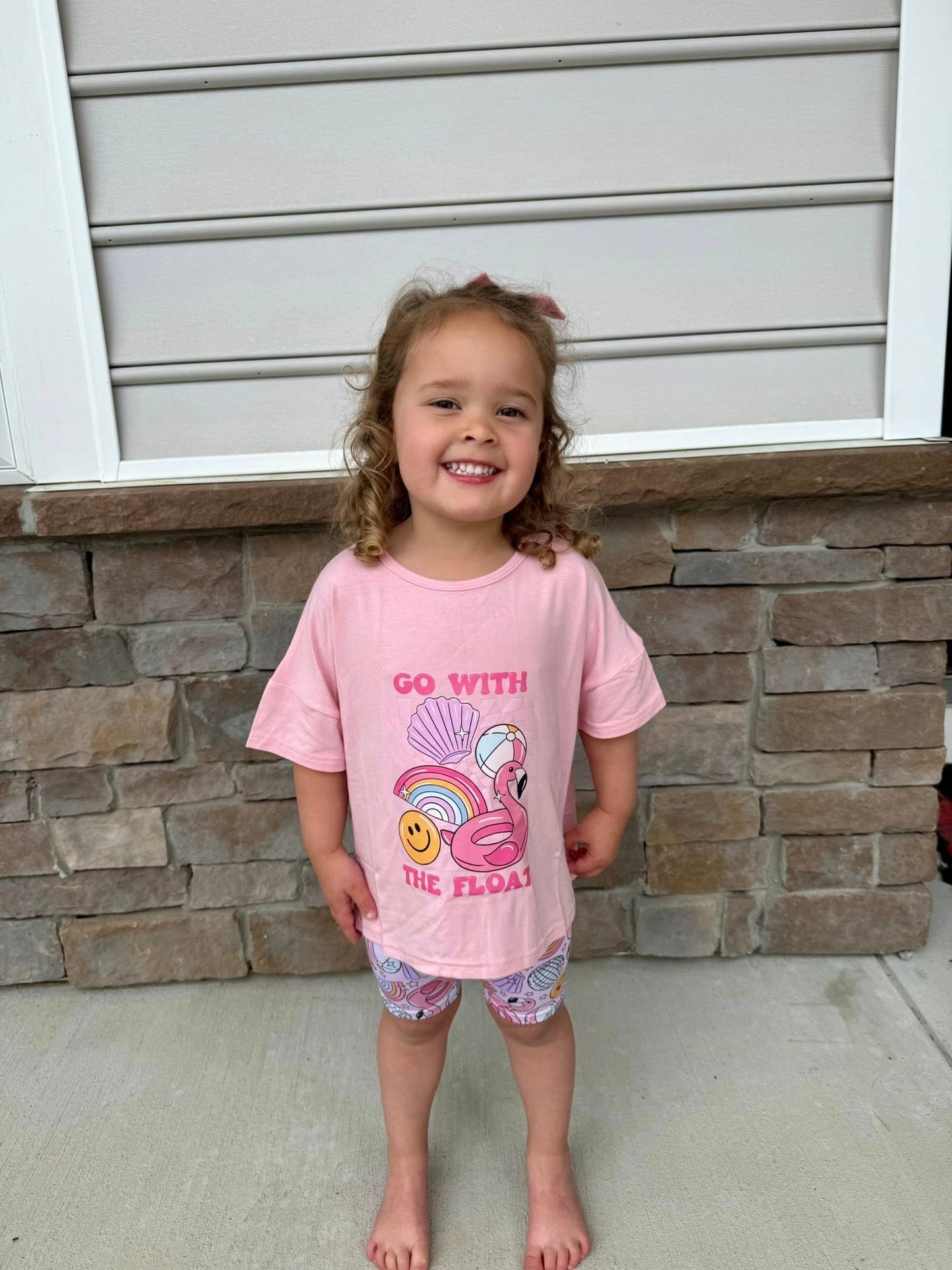 Pink Go With The Float Tee + Biker Set