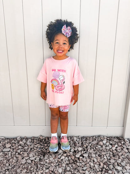 Pink Go With The Float Tee + Biker Set
