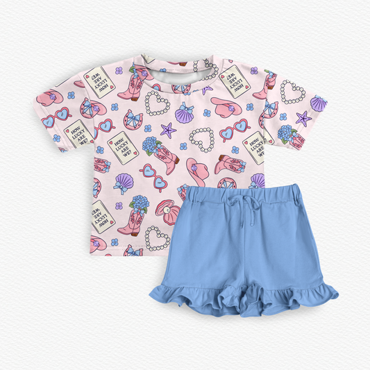 Coastal Cowgirl Oversized Tee + Ruffle Short Set | Preorder