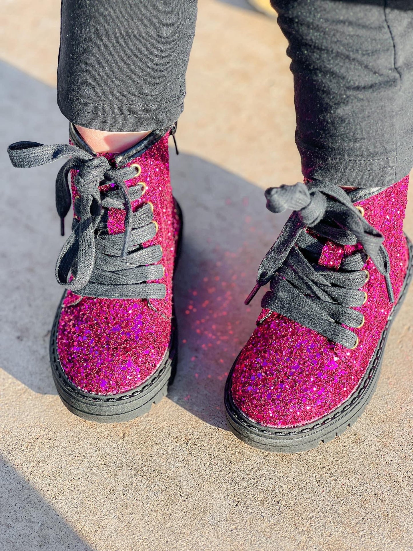 Pink Glitter Combat Boots