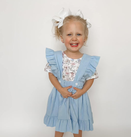 Blue Suspender Dress Set