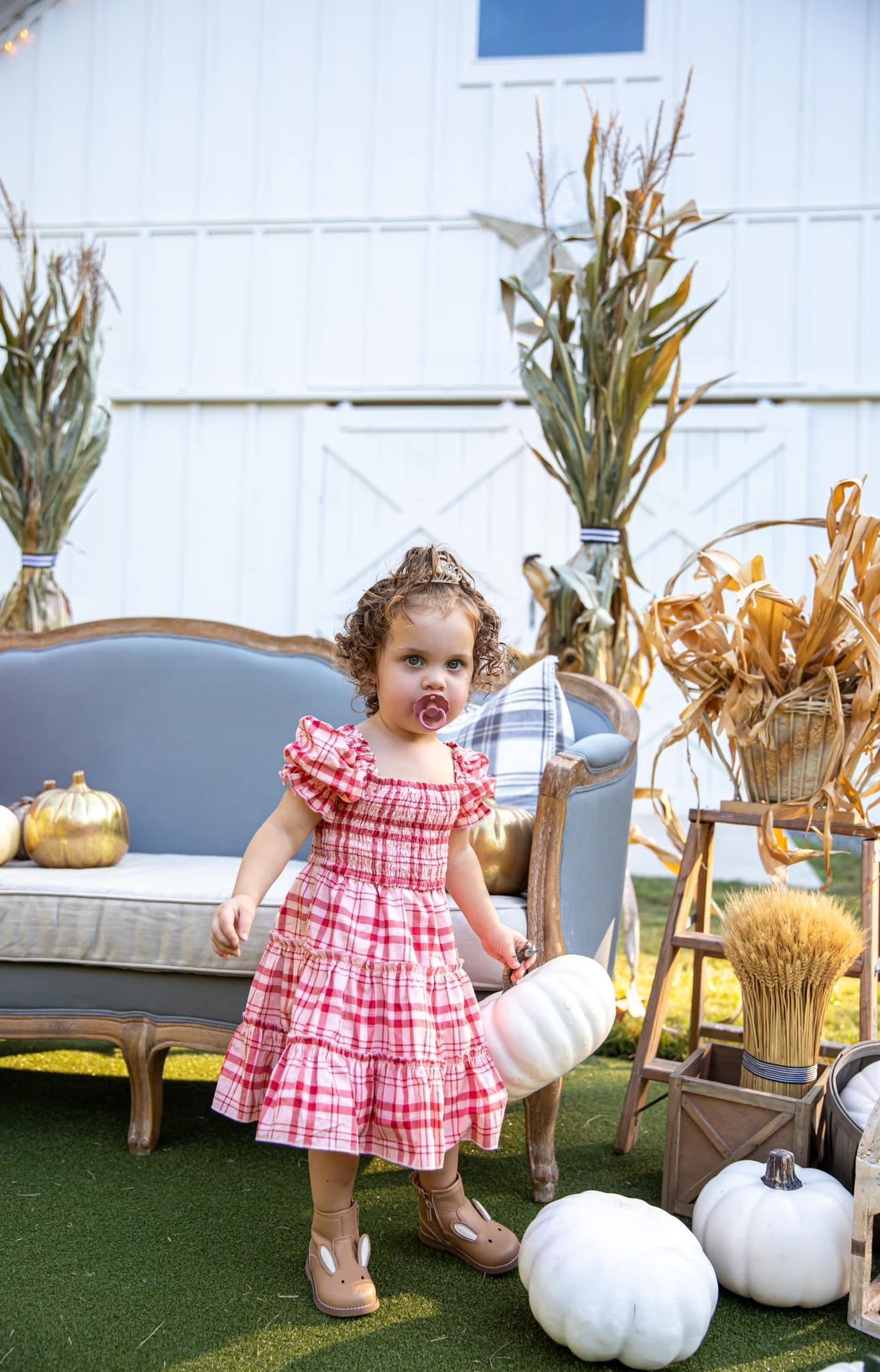 Girls Pink + Red Smock Dress