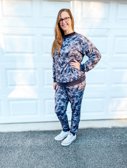 Grey Tie Dye Bamboo Terry Sweatsuit | Unisex Adult